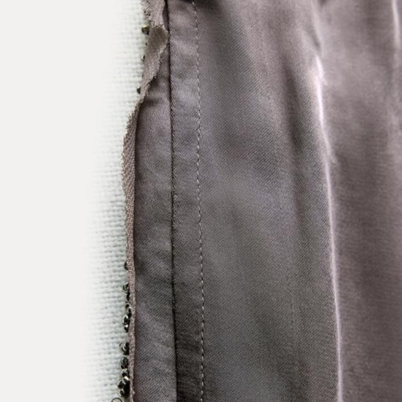 ZARA WOMAN EMBROIDERED GRAY SATIN EFFECT PANTS ZW COLLECTION SIZE XL NWT - Picture 4 of 9